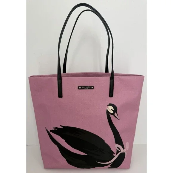 Kate Spade Swan Around Bon Shopper Tote, Pink with Black Swan, NWT - Picture 1 of 16